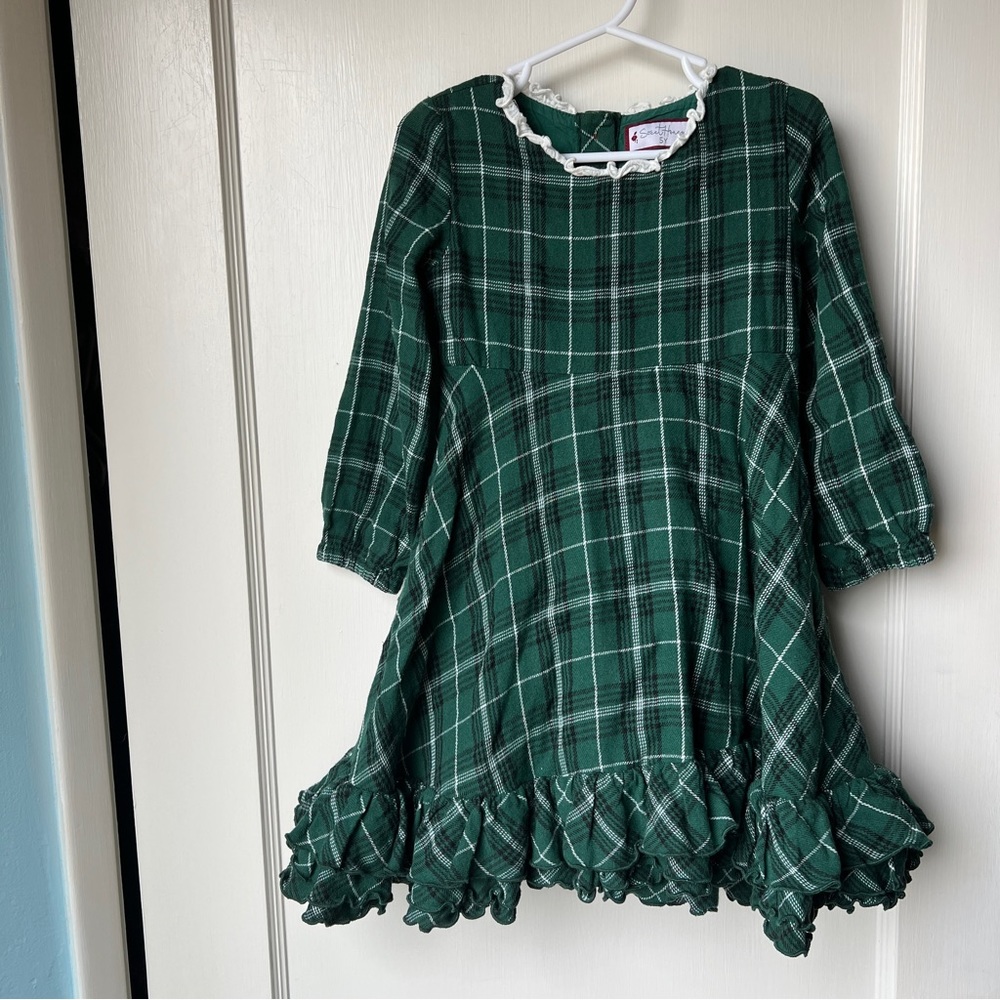 Sweet Honey Green Plaid Dress 5T